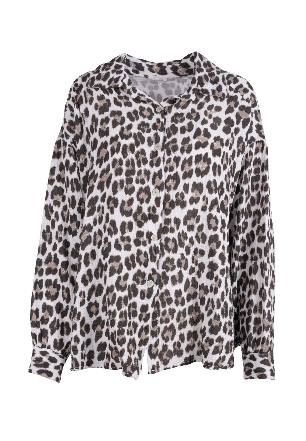 

Блузка LEO QUEEN MUSSELIN OVERSIZED женская муслиновая блузка из 100% хлопка, леопардовый узор Seasons of April, белый