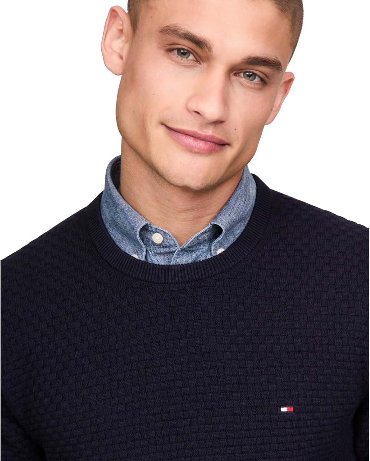 Мужской текстурированный вафельный свитер Tommy Hilfiger с круглым вырезом, легкий пуловер, доступен в размерах для больших и высоких размеров, Desert Sky — фото 2