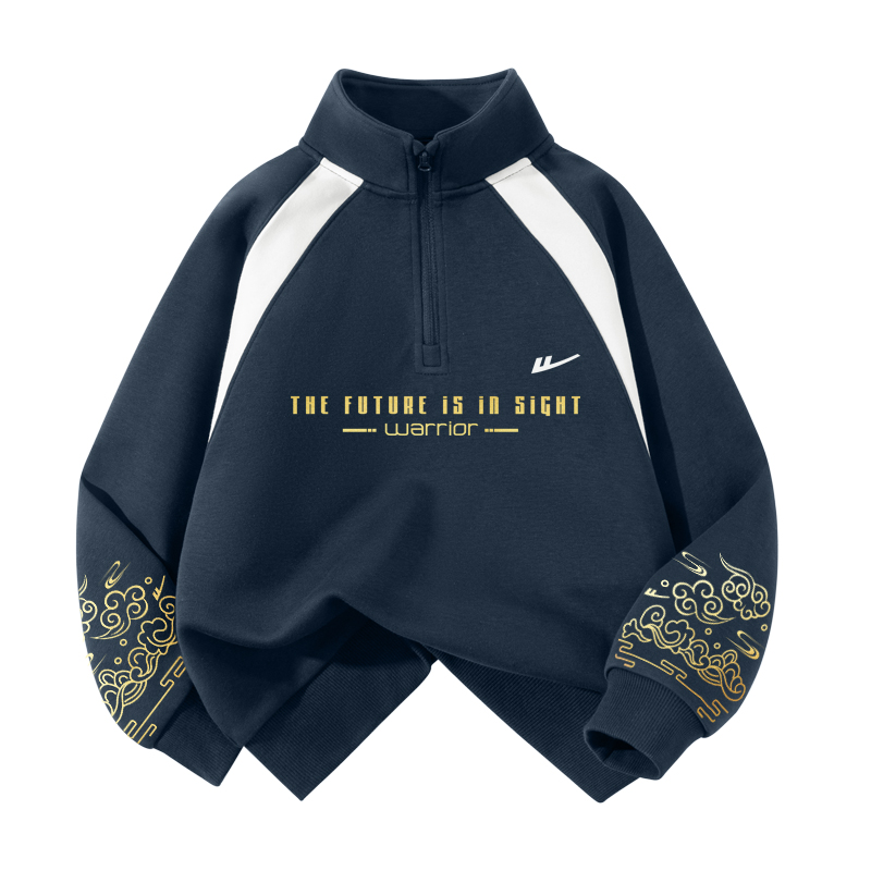 

Детский свитшот с полуоткрытым воротником Moderate WARRIOR, темно-синий/h english золото logo+h right sleeve pattern золото-stamped k+h left sleeve pattern heat-transfer k