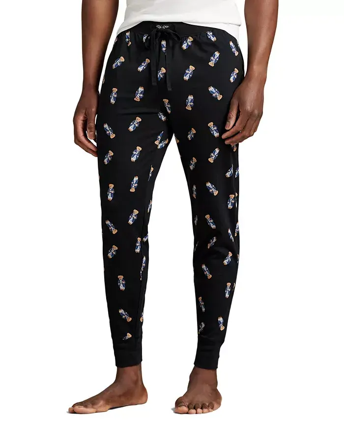 

Мужские пижамные брюки-джоггеры с резинкой на поясе и вязкой мишка Polo Ralph Lauren, черный