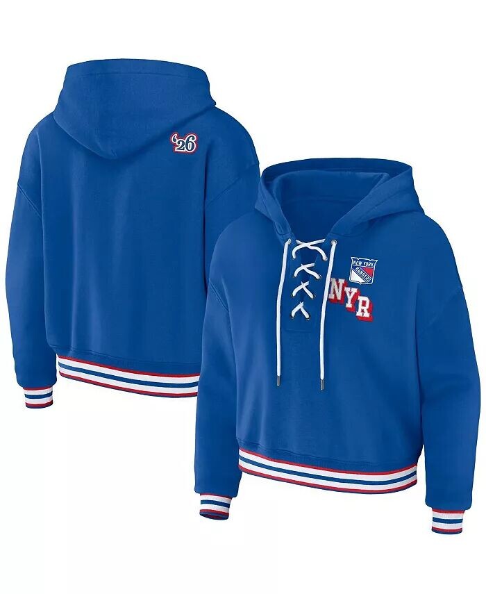 

Женский синий пуловер с капюшоном на шнуровке New York Rangers Wear By Erin Andrews