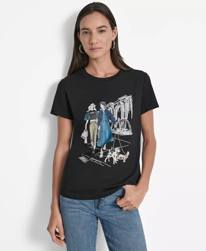 

Женская футболка с круглым вырезом и принтом «Музей Метрополитен» DKNY, черный