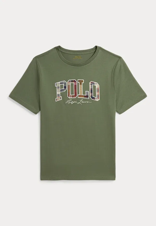 Футболка Polo Ralph Lauren Madras logo cotton jersey tee 7 14y print t-shirt, цвет хаки