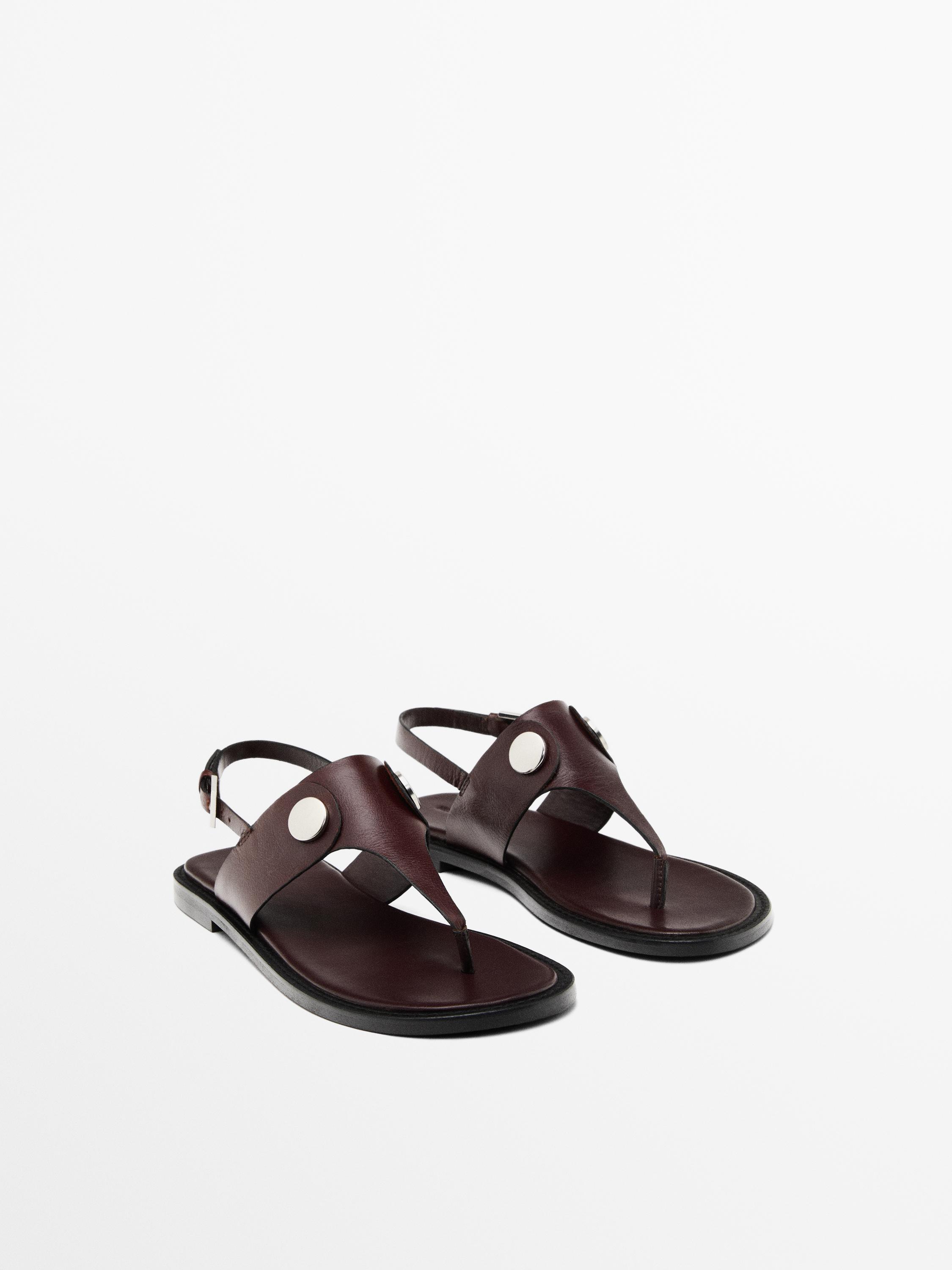 Сандалии на плоской подошве с пуговицами Massimo Dutti, бургундия — фото 2