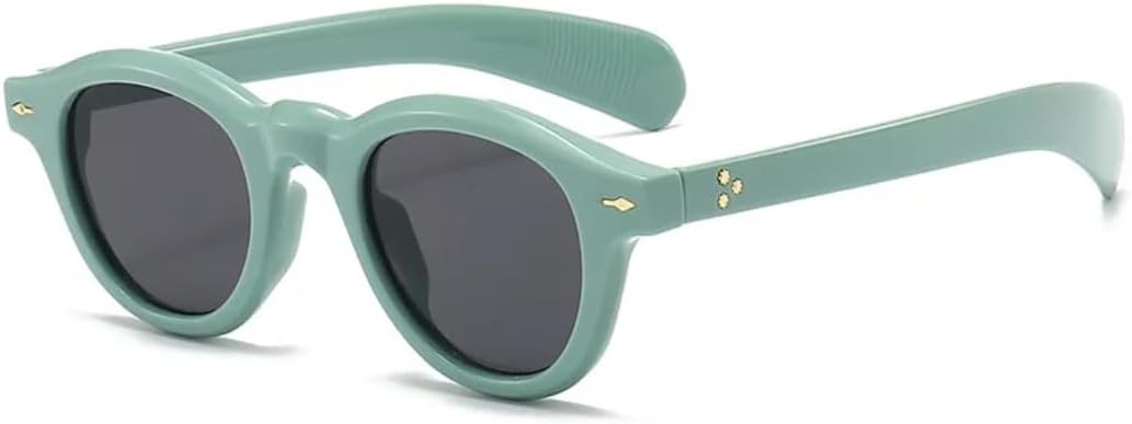 

Солнцезащитные очки для мужчин и женщин - защита от УФ-излучения UV400 - маленькая круглая оправа с заклепками в стиле панк для занятий спортом на открытом воздухе и вождения DSVIGF, Green Black