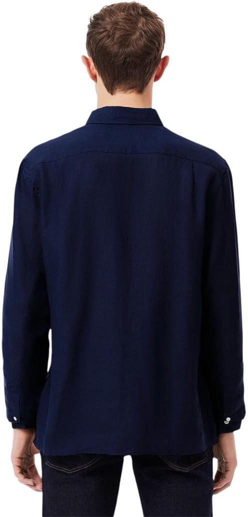 Рубашка Lacoste, мужская повседневная, льняная, Navy Blue — фото 3