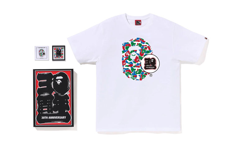 Bape Store Qingdao Футболка с головой примата к 30-летию Bape A BATHING APE, белый набор в подарочной коробке — фото 4