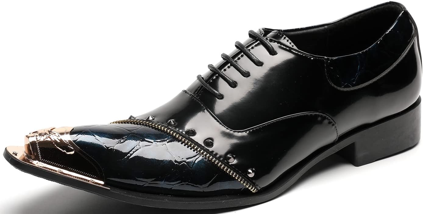 

Мужские деловые туфли Santimon Derby из черной кожи с заклепками и молнией для вечеринок и танцев