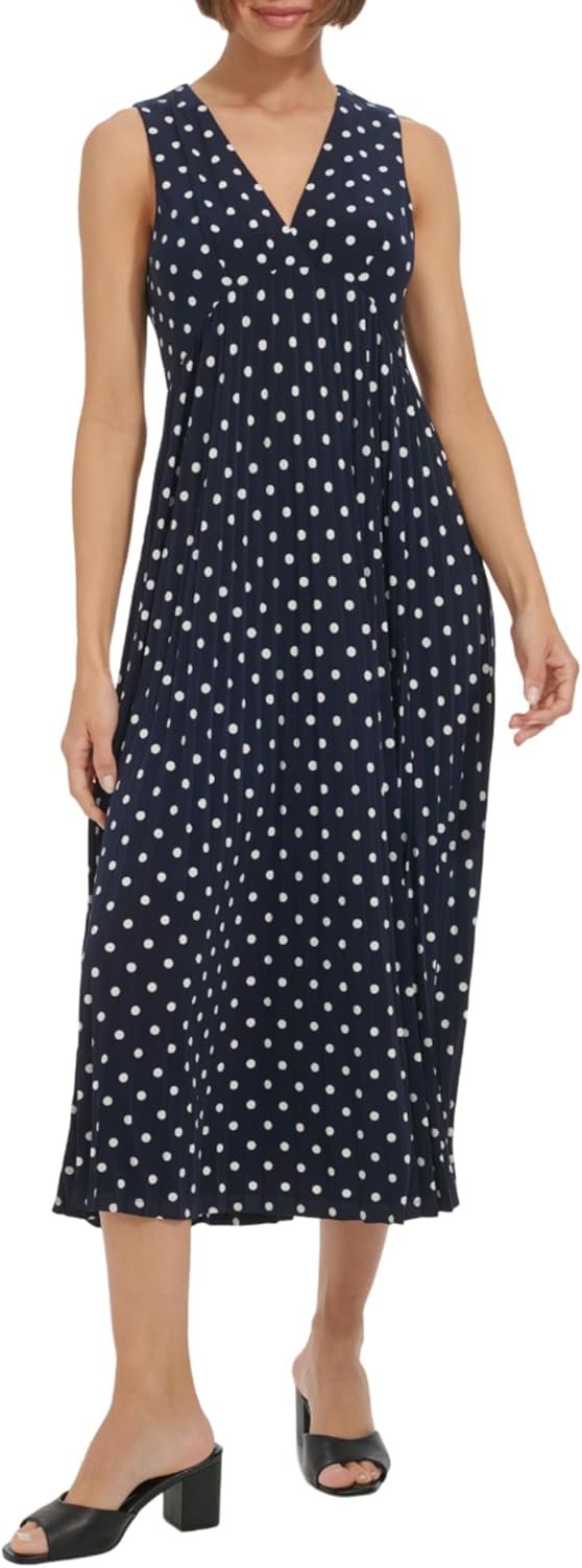 

Женское трикотажное платье без рукавов с V-образным вырезом и плиссировкой от Tommy Hilfiger, Sky Captain/Ivory