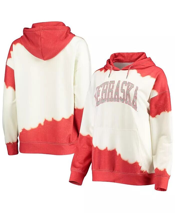 

Женский пуловер с капюшоном белого и алого цвета Nebraska Huskers For the Fun, окрашенный двойным погружением Gameday Couture