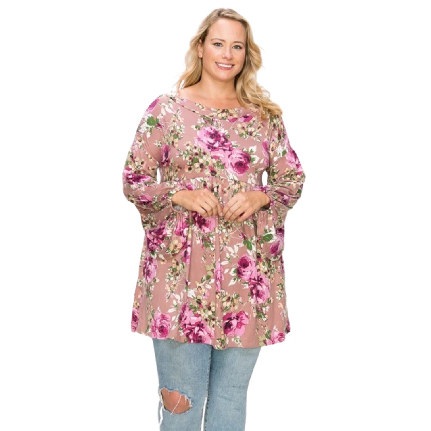 

Цветочный топ-туника с рукавами-фонариками FASHNZFAB, цвет pink/floral