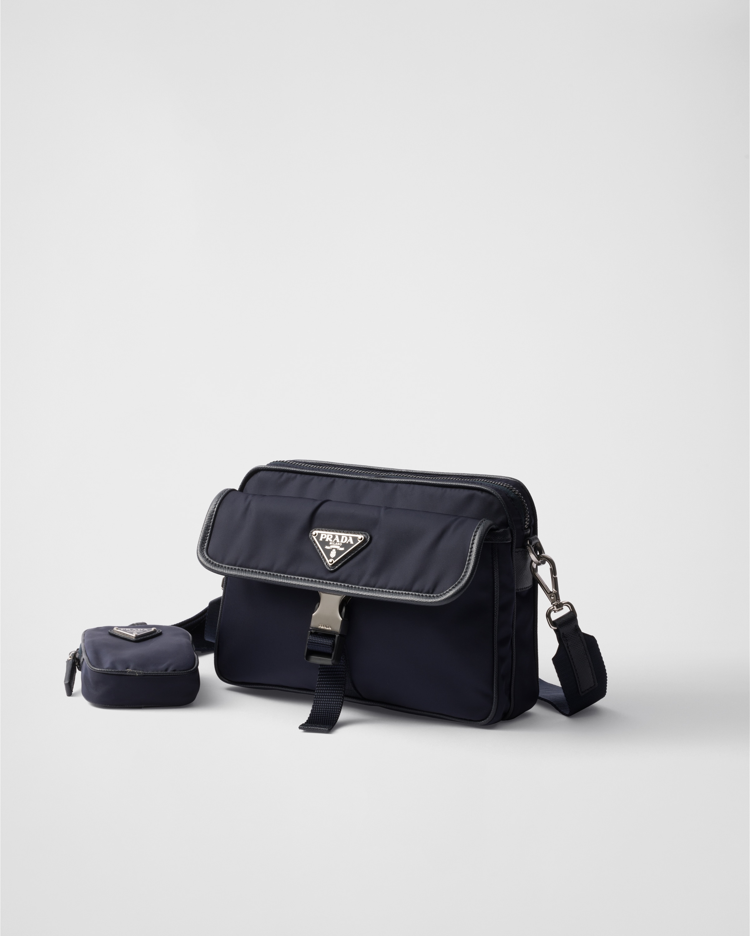 Сумка через плечо из Re-Nylon и сафьяновой кожи Prada, темно-синий — фото 3
