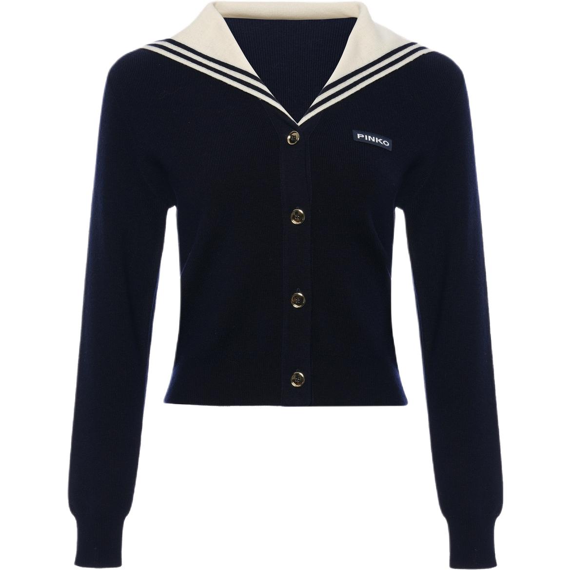 

Pinko Женский трикотажный кардиган темно-синего цвета с воротником средней высоты