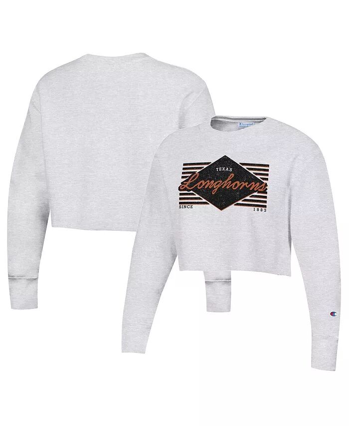 

Женская укороченная толстовка-свитшот Texas Longhorns Reverse Weave цвета серый меланж с эффектом потертости Champion