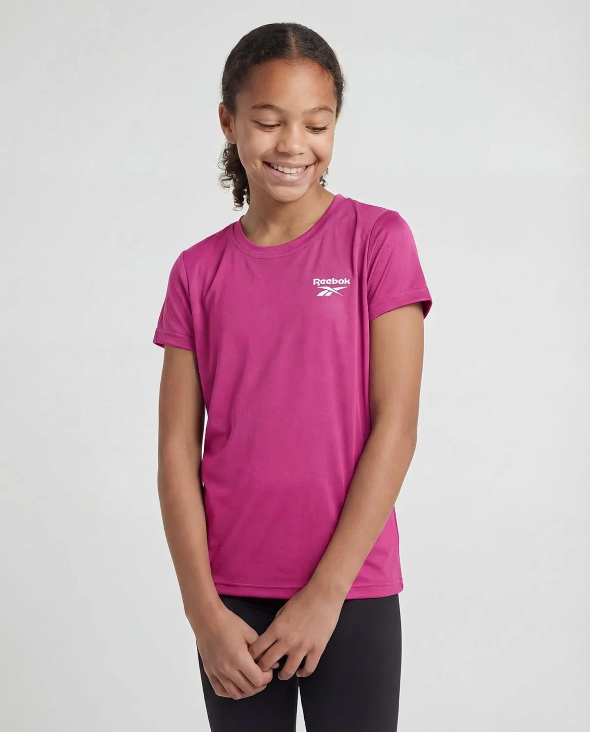 Футболка детская спортивная Reebok, набор 4 шт, Solid Black, Solid Quiet Shade, Solid Fuchsia Fedora, Solid Fragrant Lilac — фото 2