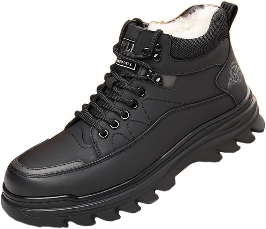 

Мужские зимние снежные ботинки с утеплителем, меховой подкладкой, шнуровкой, водонепроницаемые, противоскользящие, для прогулок на улице Zhoupulp, черный