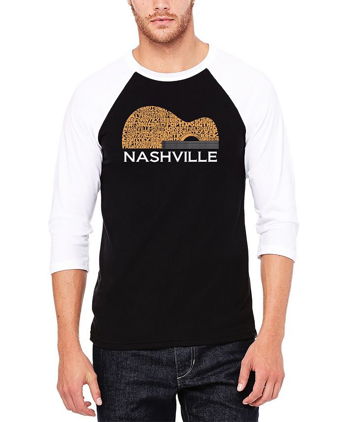 

Мужская футболка Nashville Guitar Raglan Baseball Word Art LA Pop Art, черный