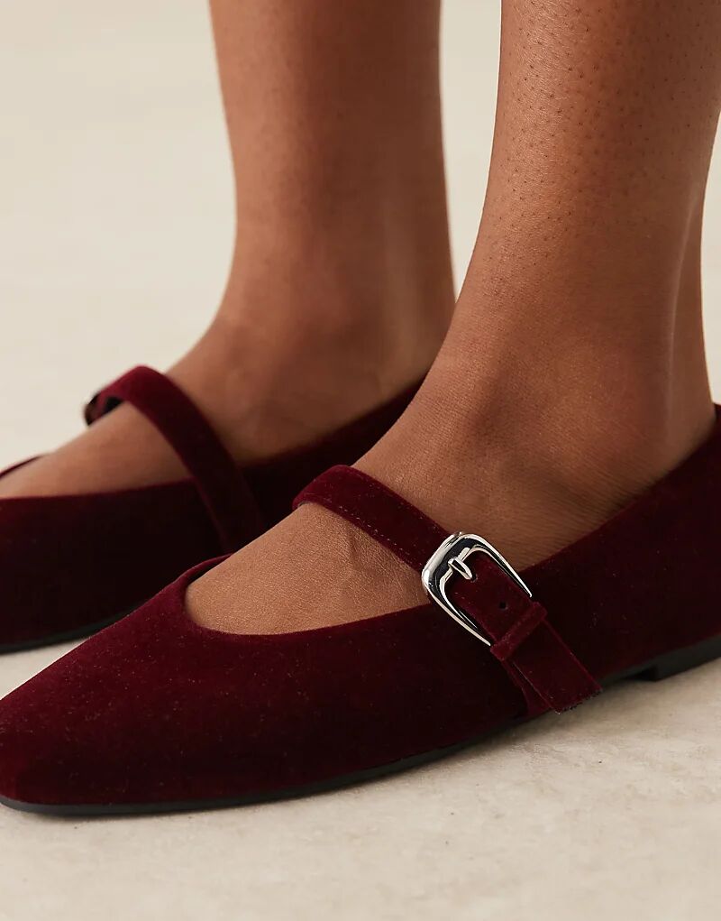 Балетки Leah Mary Jane от ASOS DESIGN из бордового бархата — фото 2