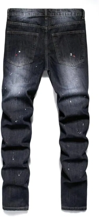 Джинсы с принтом, рваные, Slim Fit, Blue and Grey — фото 3