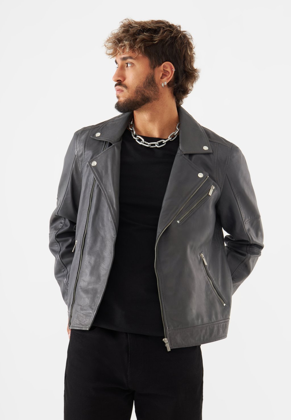 

Кожаная куртка WOUT BIKER Bolongaro Trevor, серый
