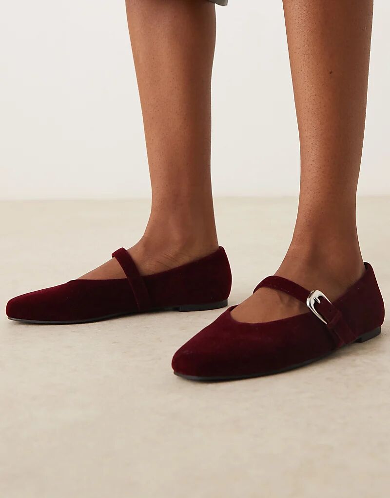 Балетки Leah Mary Jane от ASOS DESIGN Wide Fit из бордового бархата — фото 4