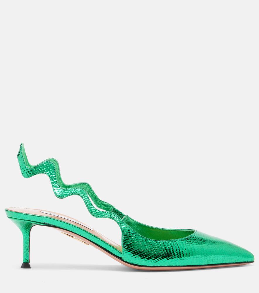Artiste 50 кожаные босоножки-лодочки с ремешком metallic Aquazzura, Bright Emerald — фото 4