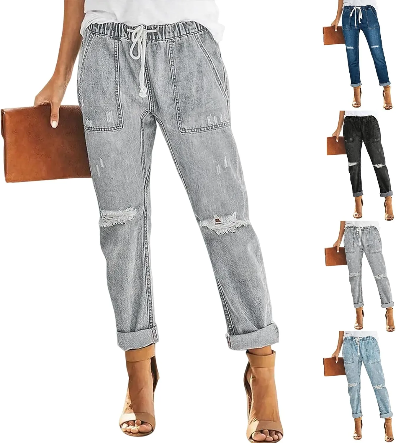 

Женские джинсы прямого кроя с высокой талией, эластичные, рваные ZsaeSM