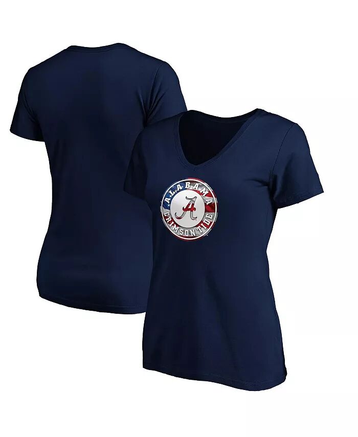 

Женская футболка Navy Alabama Crimson Tide Banner Wave с V-образным вырезом Fanatics