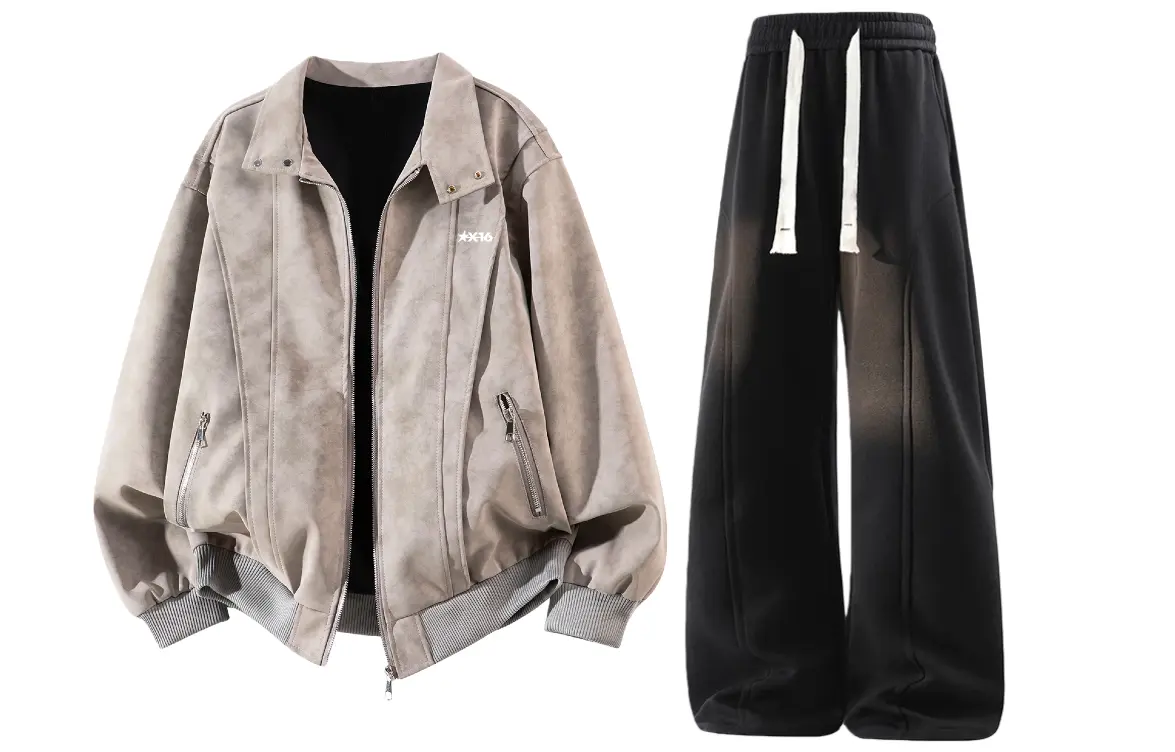 

Повседневный спортивный костюм Unisex с воротником стойкой утепленный X1617, светло-серый jacket fleece-lined+черный fleece-lined pants