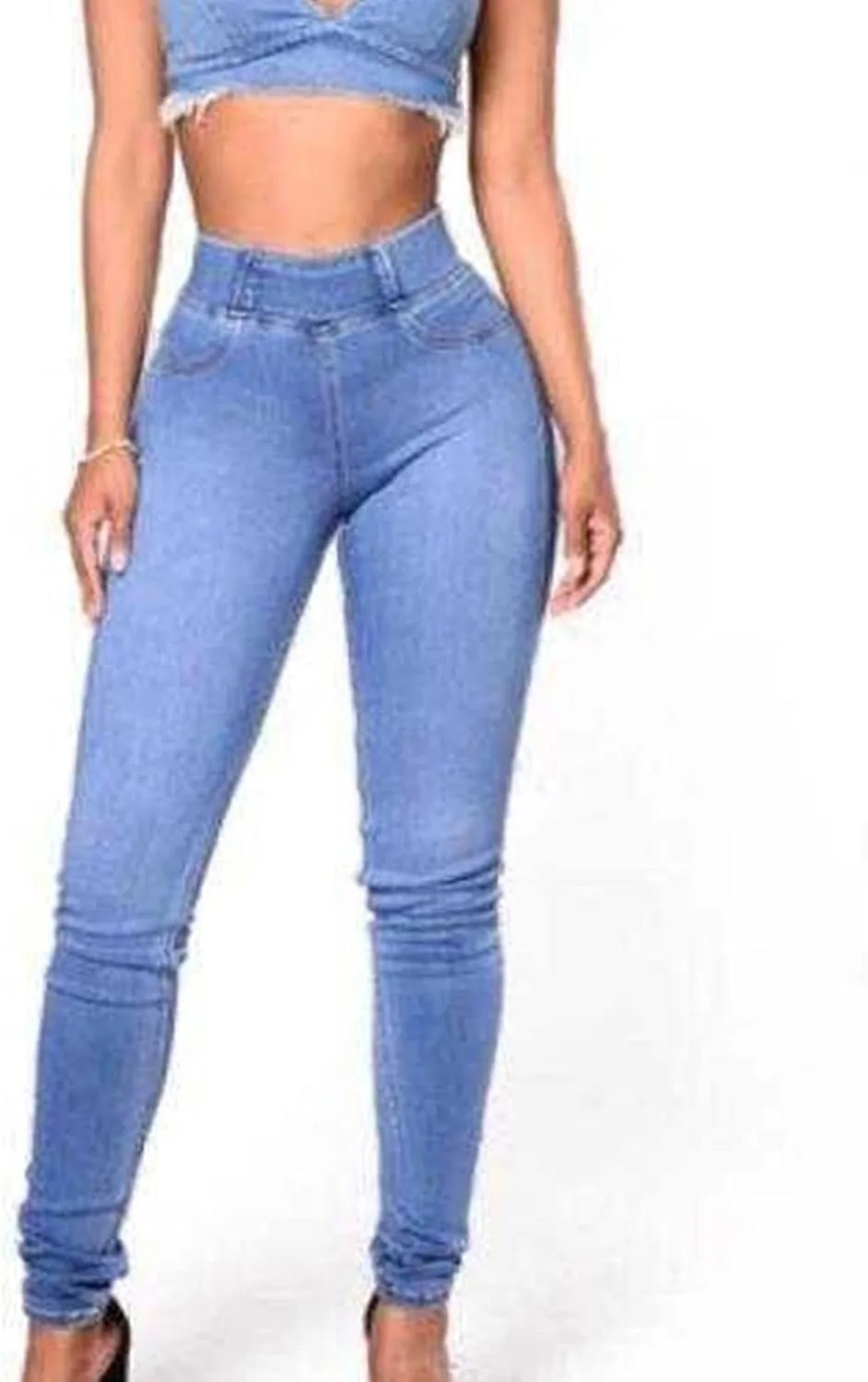 Прямые джинсы для женщин Plus Size High Waist Slim Fit с эффектом потертостей — фото 2