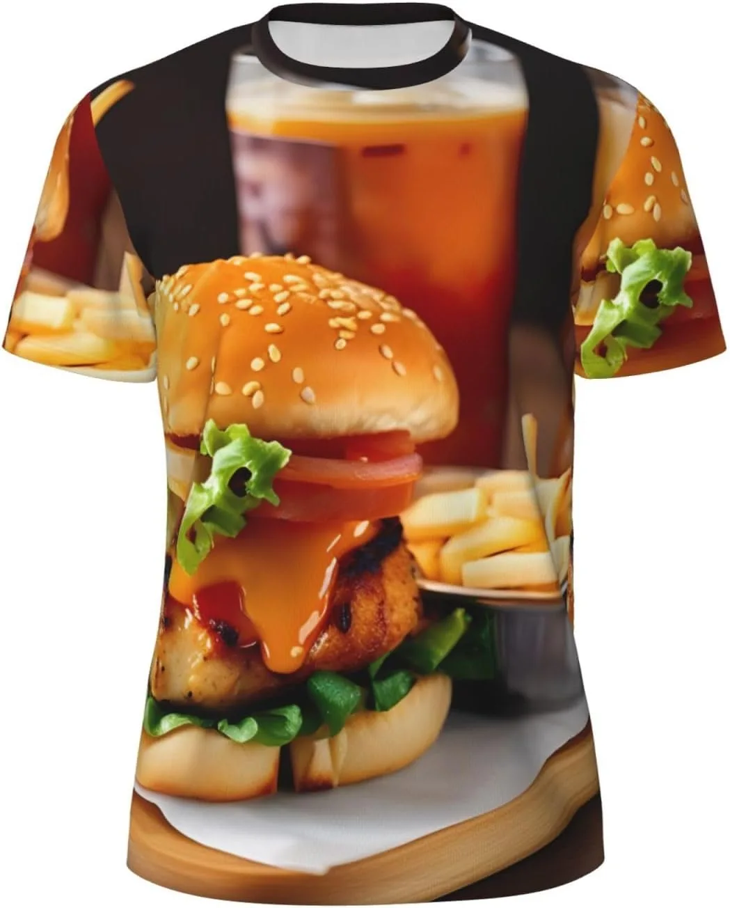

Футболка мужская летняя с принтом Chicken Leg Burger Drink, легкая и дышащая SDFHU