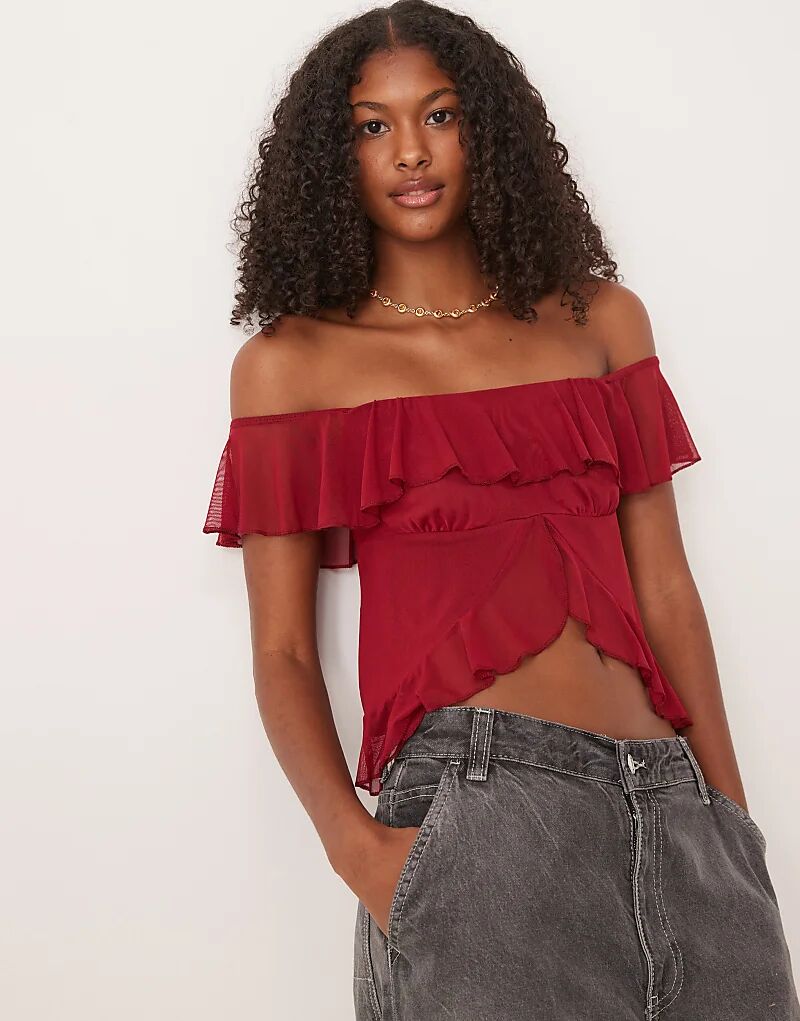 

Топ ASOS DESIGN с открытыми плечами и разрезом спереди, бордовый