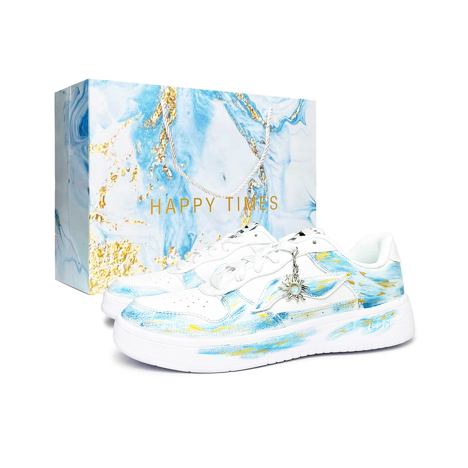 

Понтонные лодки Легкие, дышащие и нескользящие лоу-топ скейтборд кроссовки Unisex LINING, белый синий золотой (синий special shopping bag)