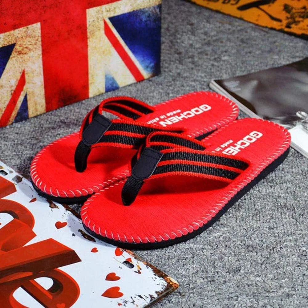 Вьетнамки Generisch Herren Comfort Breite Füße Rutschsicher Badelatschen Weich Flach Fußbett Bade Sandalen Rutschfest Sommer Strand Zehentrenner Тканевые шлепанцы, Rot — фото 4