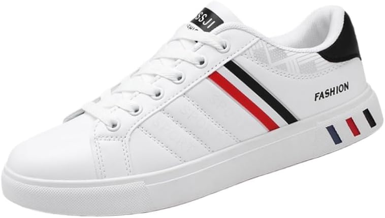 

Мужские спортивные кроссовки на шнуровке больших размеров - мягкий верх из полиуретана, полосатый дизайн, обувь для скейтбординга, подходят для повседневной носки и активного отдыха на открытом воздухе Fmshi, белый/черный