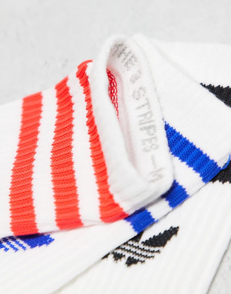 Носки adidas Originals adicolor Trefoil, 3 Пары, белые с яркими полосками — фото 3