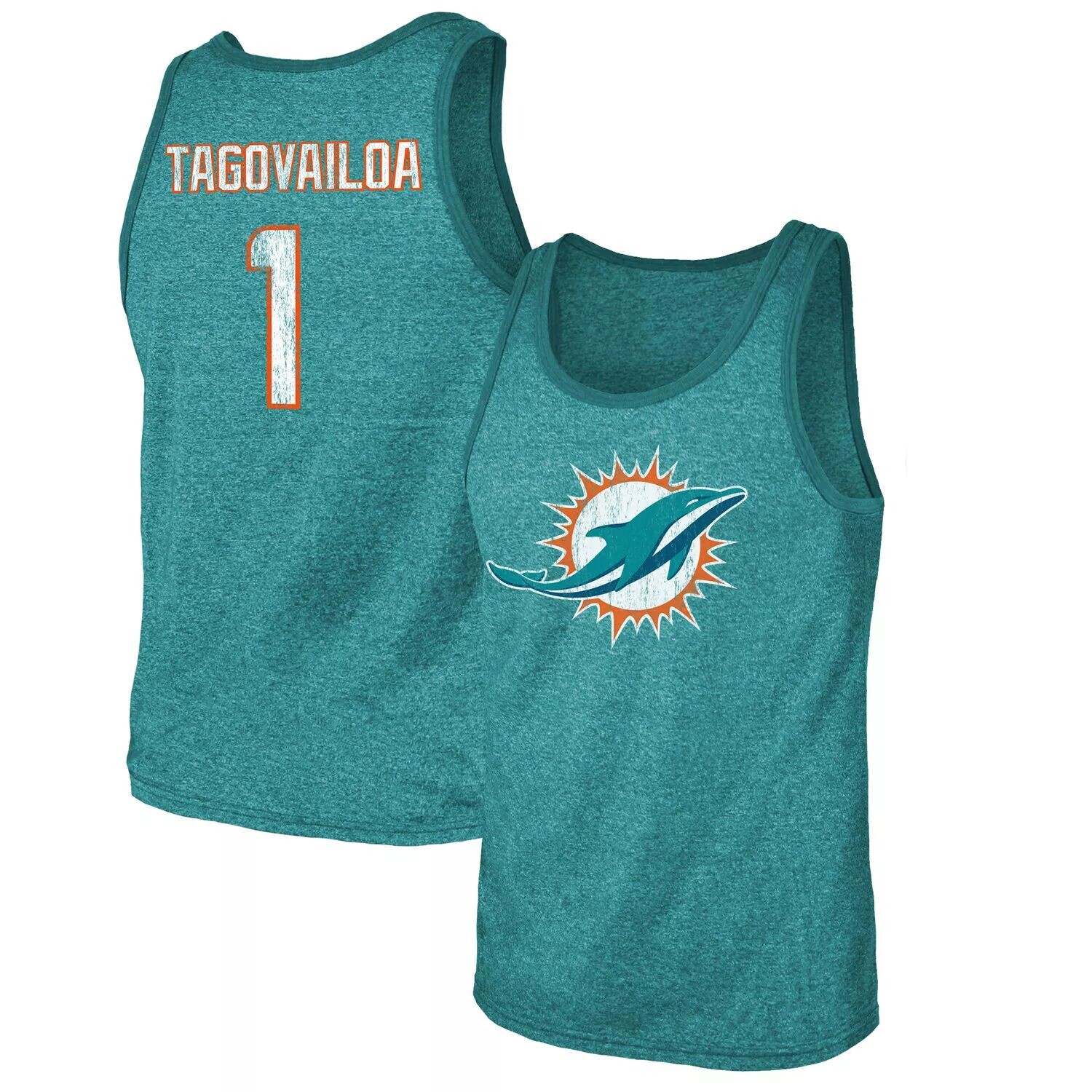 

Мужская майка Fanatics с фирменным логотипом Tua Tagovailoa Aqua Miami Dolphins, имя и номер, тройная майка Majestic