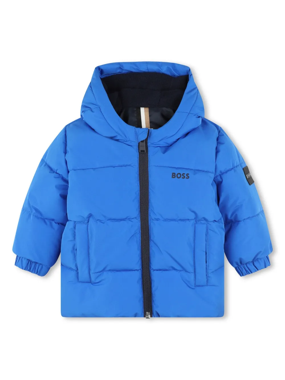 

Пуховик с капюшоном и логотипом BOSS Kidswear, синий