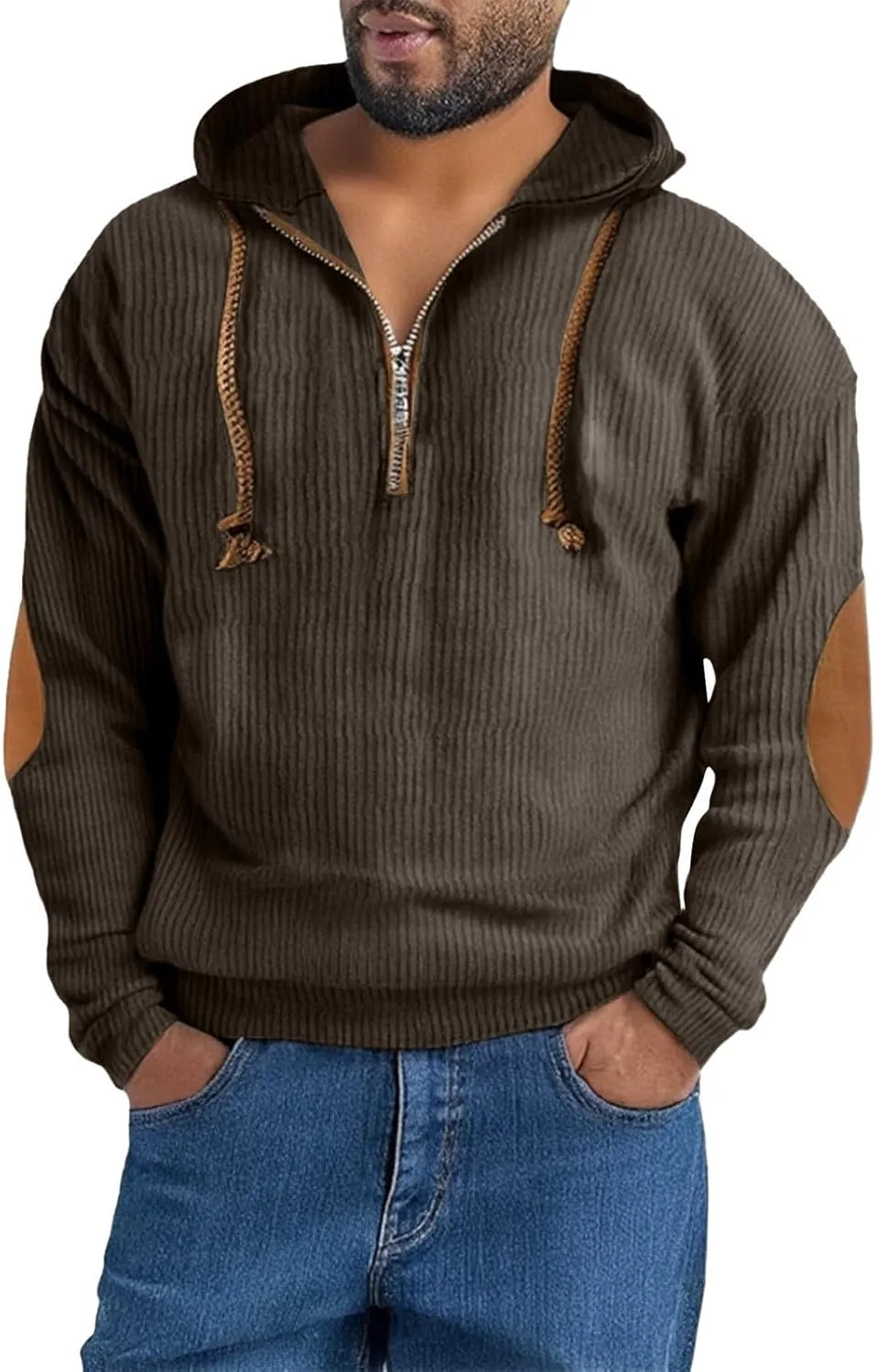Мужской вельветовый худи Casual Quarter Zip с налокотниками — фото 2