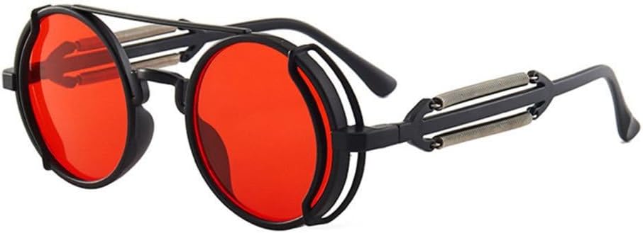

Солнцезащитные очки в стиле стимпанк с двойными пружинными дужками, круглые, с защитой от УФ-излучения UV400, мужские, модные солнцезащитные очки в стиле панк TYUVIVO, Black-red