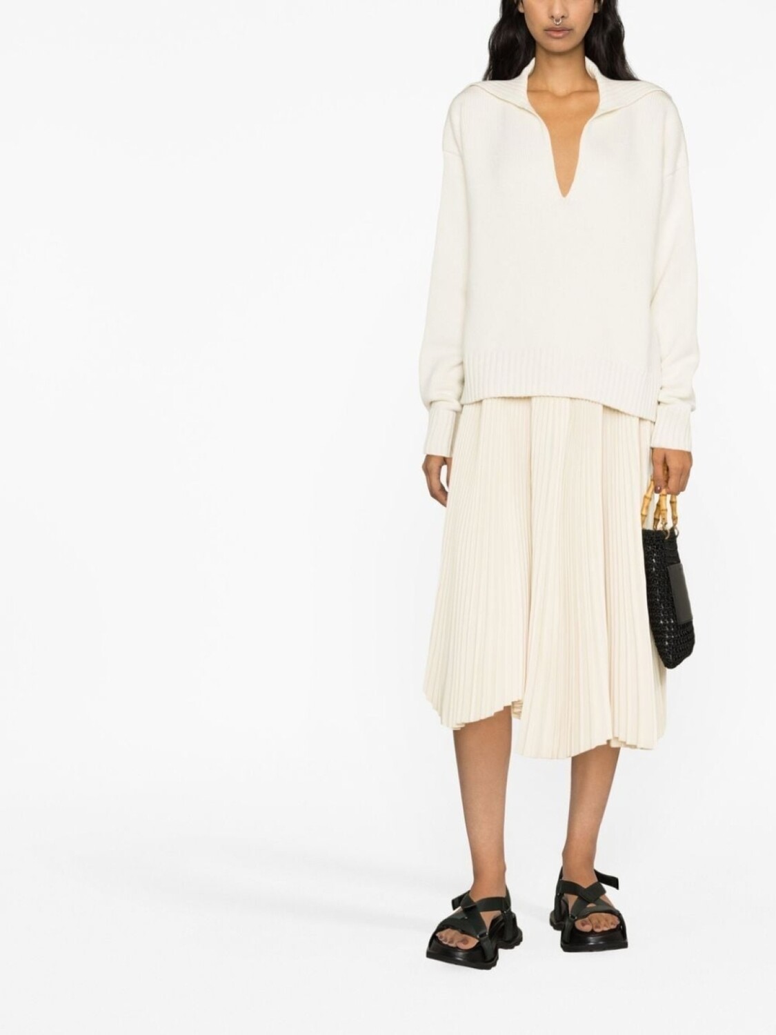 Jil Sander джемпер с разрезом на воротнике, нейтральный цвет — фото 2