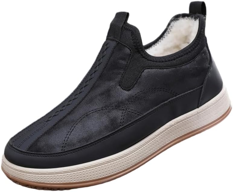 

Мужские модные хлопковые туфли - теплые и удобные повседневные туфли - подкладка из искусственного плюша - подходят для повседневной носки или работы осенью и зимой Spkfhd, черный