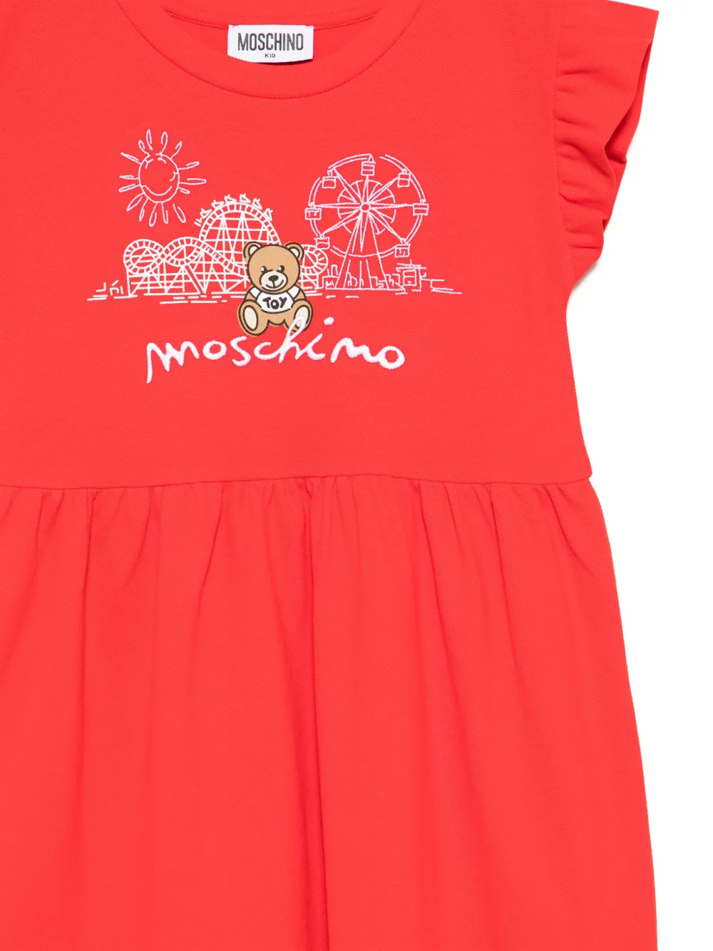 Платье с вышитым логотипом Moschino Kids, красный — фото 3