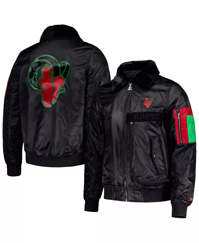 

Мужская куртка на молнии из сатина x Ty Mopkins Black Los Angeles Rams Black History Month Starter