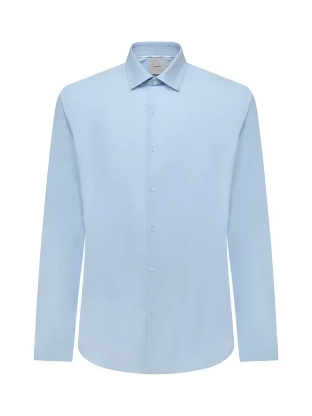 Рубашка приталенного кроя из смесовой хлопковой ткани, черная Calvin Klein, Calm Blue
