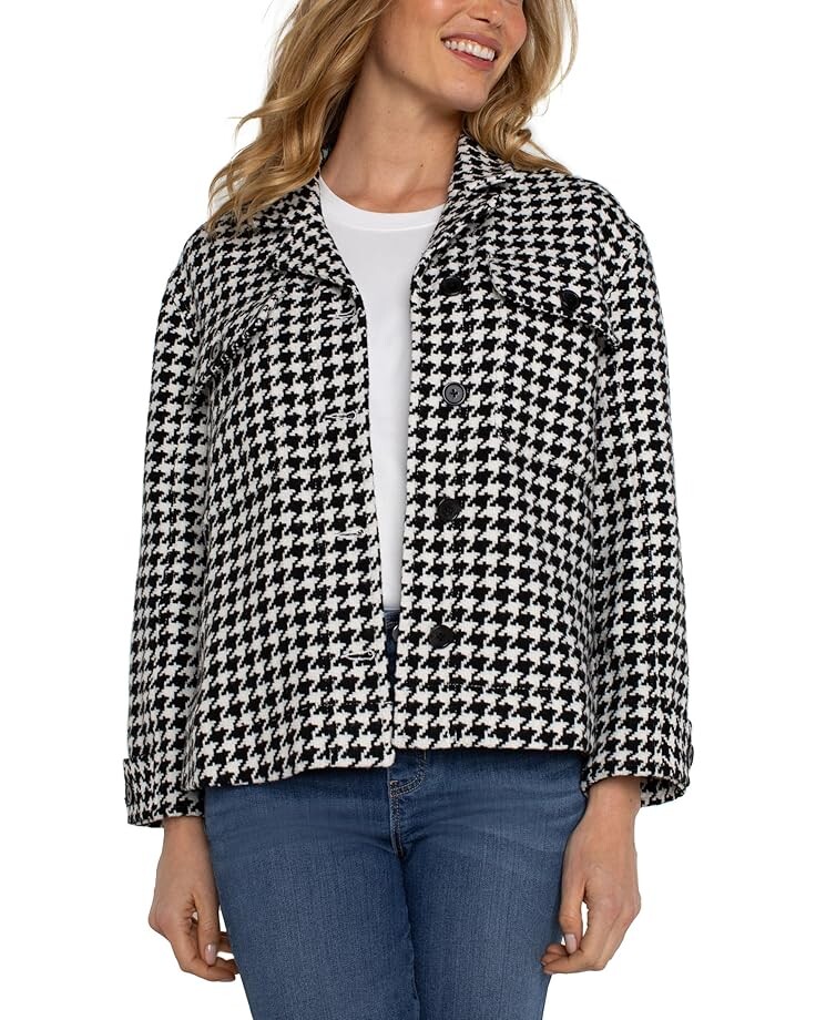 

Куртка Liverpool Los Angeles Petite Boxy Shacket with Side Slits Houndstooth Woven Jacquard, цвет Black White Houndstooth