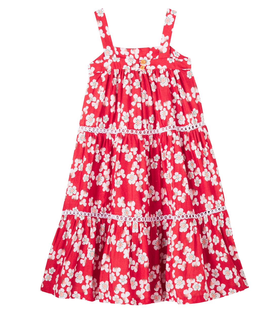 Многоярусное платье из хлопка с цветочным принтом Fábula, Est Floradinha Fundo Vermelho — фото 3