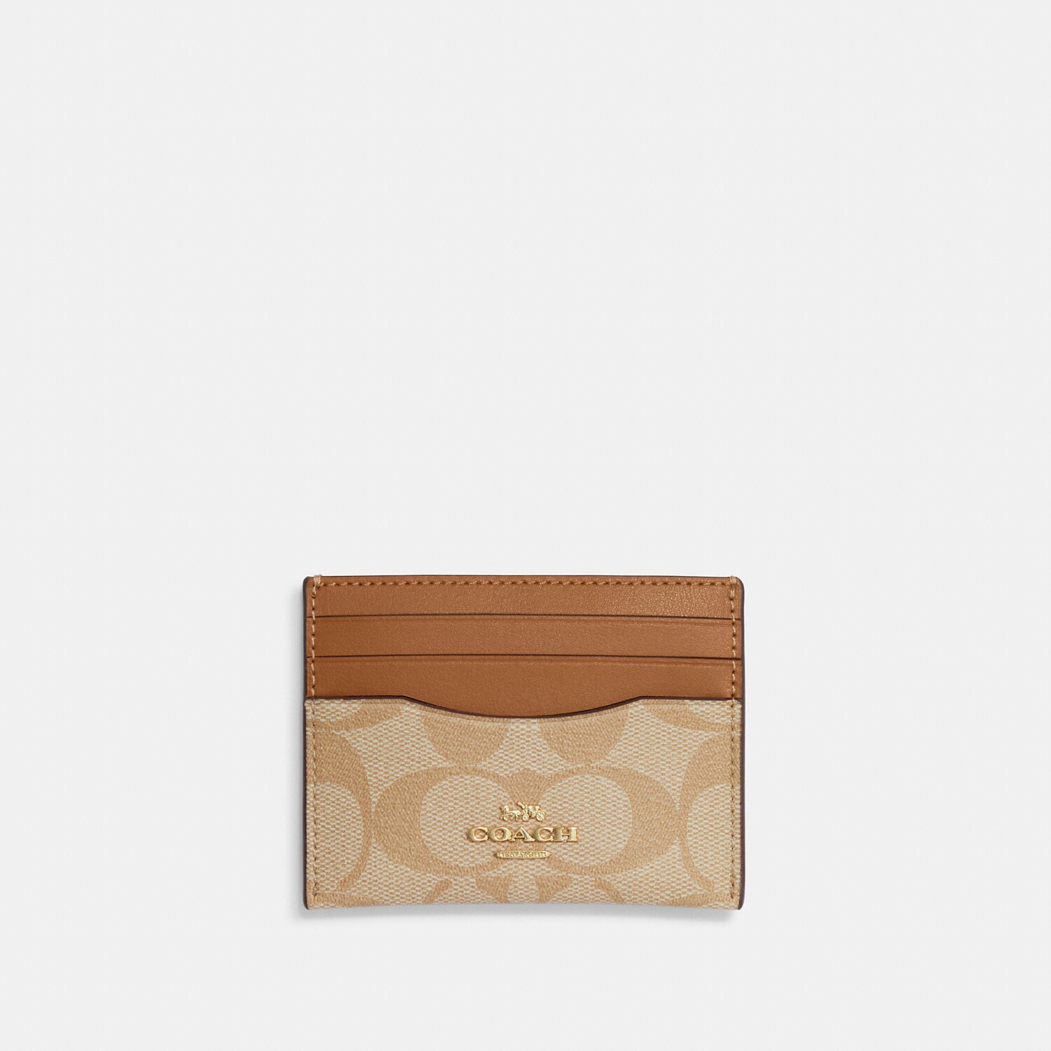 

Тонкий чехол для визиток Coach Outlet из фирменной парусины, цвет Light Khaki/Light Saddle