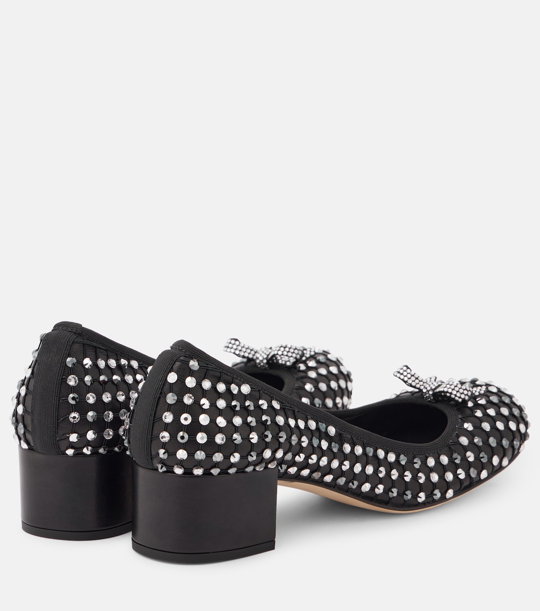 Туфли из кожи, украшенные кристаллами Rene Caovilla, Black Lamb-Grey Satin — фото 2
