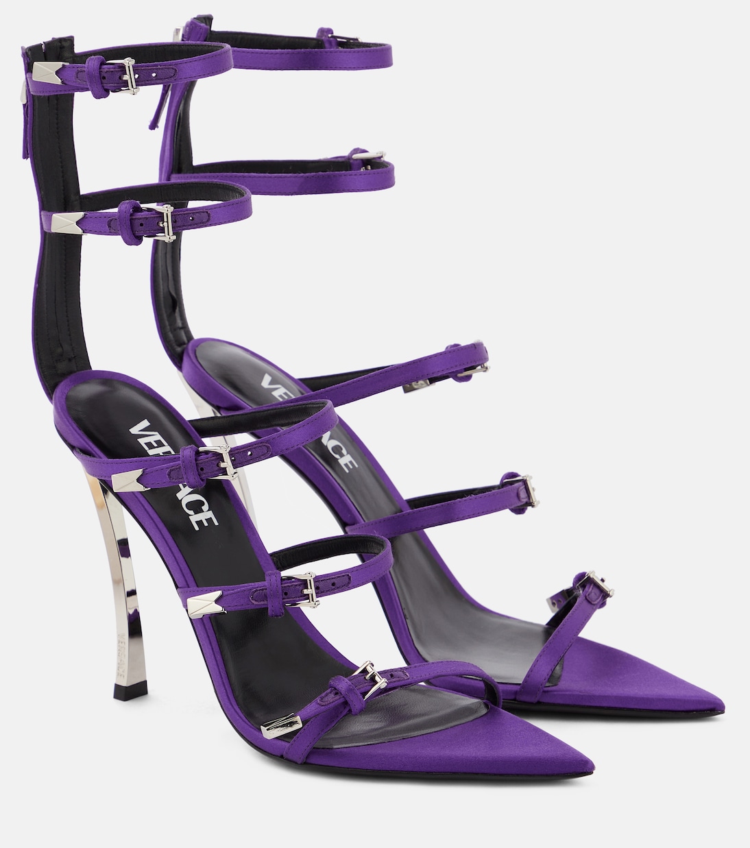 Сандалии из кожи Pin-Point Versace, Dark Orchid-Palladium